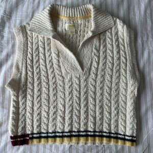 Anthropologie Cable Knit Sleeveless Sweater Vest in Cream